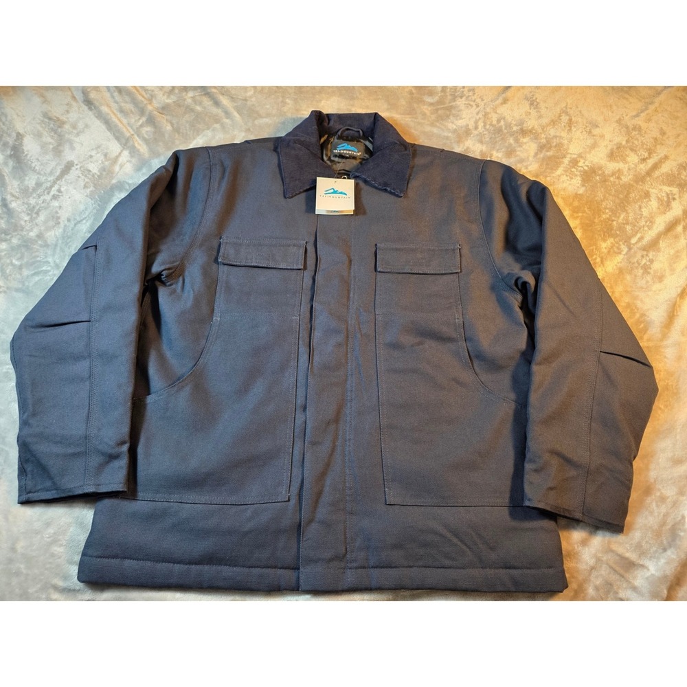 Tri-Mountain Work Jacket Mens Large Navy Blue Canvas Corduroy Collar Chore Coat
